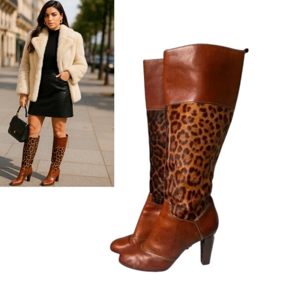 AUTHENTIC Y2K DOLCE & GABBANA D&G FUR LEOPARD KNEE‎ HIGH BOOTS US 10/41 MOB WIFE - Picture 1 of 10